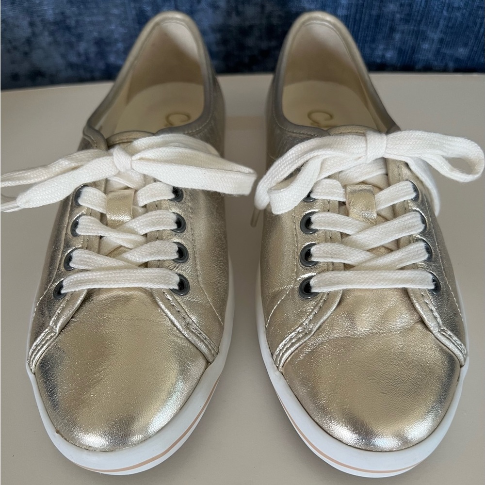 Cole Haan, casual sneakers with lace up, white gold metallic.